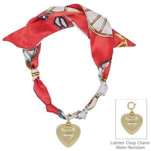 Red White Knotted Scarf Necklace Gold Heart Charm